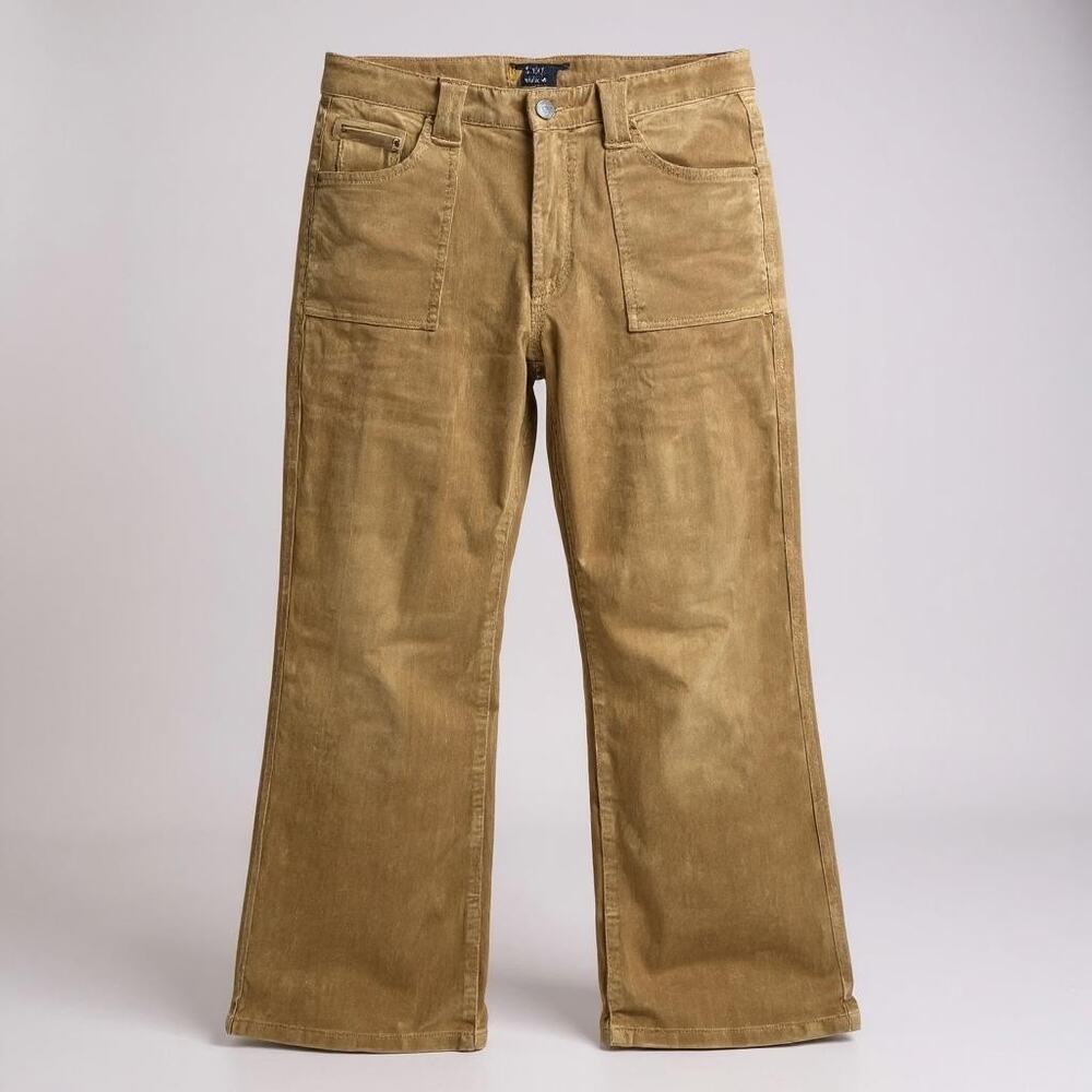 Women’s Boho Vintage Y2K Refuge Low Rise Hipster Corduroy Flare Pants Tan